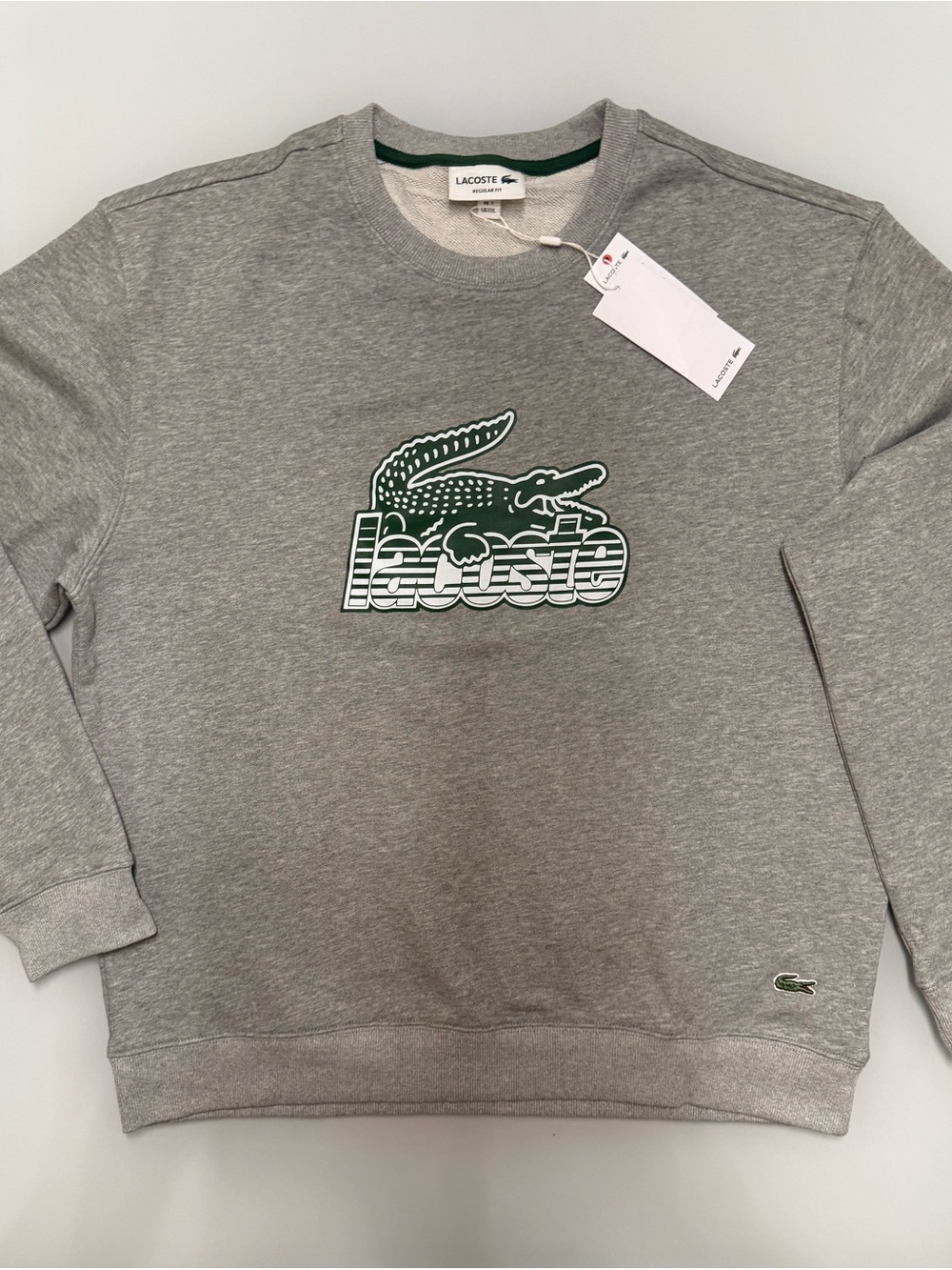 Lacoste Grey Crewneck Sweatshirt with Green Logo